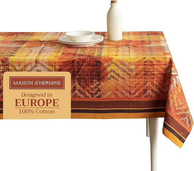 Maison d' Hermine Table Cloth Square Table 100% Cotton 60 x 60 Inches Fall Tablecloth Reusable Everyday Use for Thanksgiving Christmas Decorations Dining Farmhouse Party (Thanksgiving Tartan)
