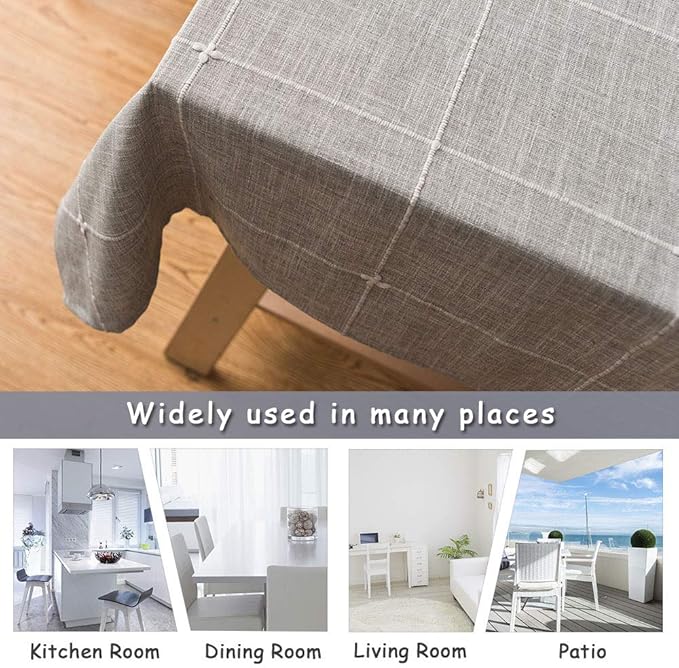 ColorBird Solid Embroidery Lattice Tablecloth Cotton Linen Dust-Proof Checkered Table Cover for Kitchen Dinning Tabletop Decoration (Rectangle/Oblong, 52 x 120 Inch, Grey)