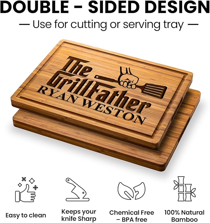The Grill Father Cutting Board, Personalized Grilling Gifts for Men, Custom Cutting Board for Dad, Fathers Day Bbq Gifts for Him, Grill Gifts for Birthday