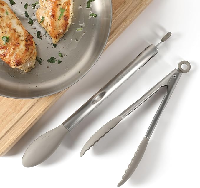 Calphalon Edge 2 Piece Stainless Steel Kitchen Tongs Set W/Silicone Heads - Taupe