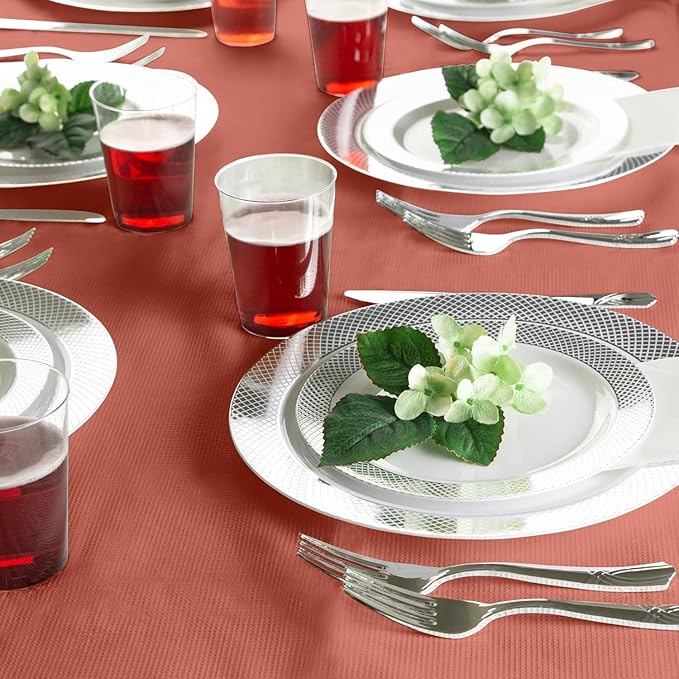 PARTY BARGAINS Disposable Table Covers, 54 x 108 Inch, Red, 3-Ply Paper & Plastic Spill-Resistant Party Tablecloths, 1 Pack