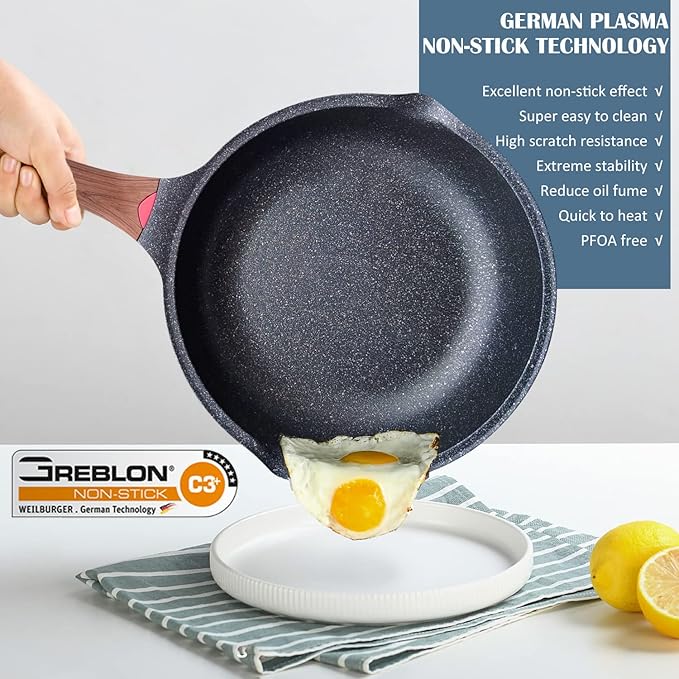 Vinchef Nonstick Deep Frying Pan Saute Pan with Lid, 12in/5.5Qt Fry Pan, German 3C+ Ceramic Coating Technology, Heat Indicator, Induction Compatible