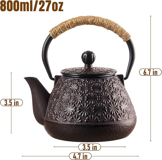 PARACITY Cast Iron Teapot Japanese 800ml/27oz, Tea Kettle Pot for Stove Top, Tea Pot with Stainless Steel Infusers for Loose Tea, Boiling Hot Water Tea, Mothers Day Gifts from Daughter/Son