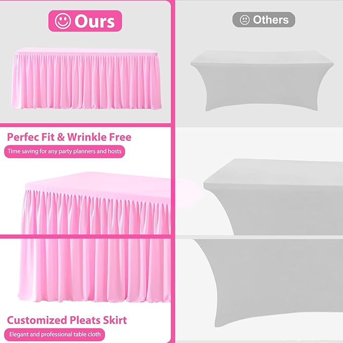 Wish Care 4 Pack Pink Rectangle Table Clothes for 6 Foot Tables, Polyester Fitted Tablecloths 6ft Stretch Table Cover for Wedding, Birthday, Parties, Trade Show, Craft Show