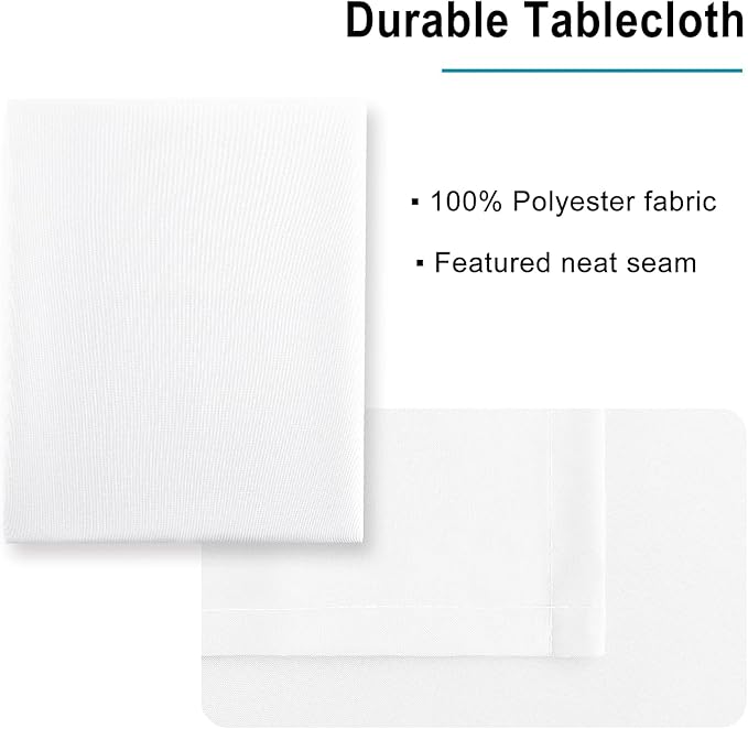 Hiasan White Tablecloth for Rectangle Tables - Waterproof and Spillproof Washable Fabric Table Cloth for Dining Room Kitchen Party, 60 x 102 Inch
