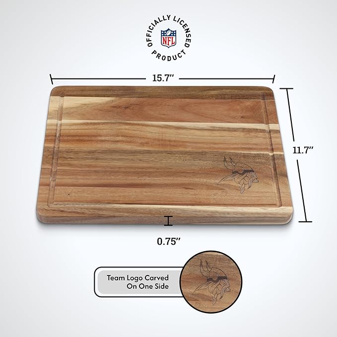 The Memory Company Officially Licensed NFL Acacia Cutting Board – 11.7" x 15.7" Durable Wood Chopping & Serving Board with Team Logo