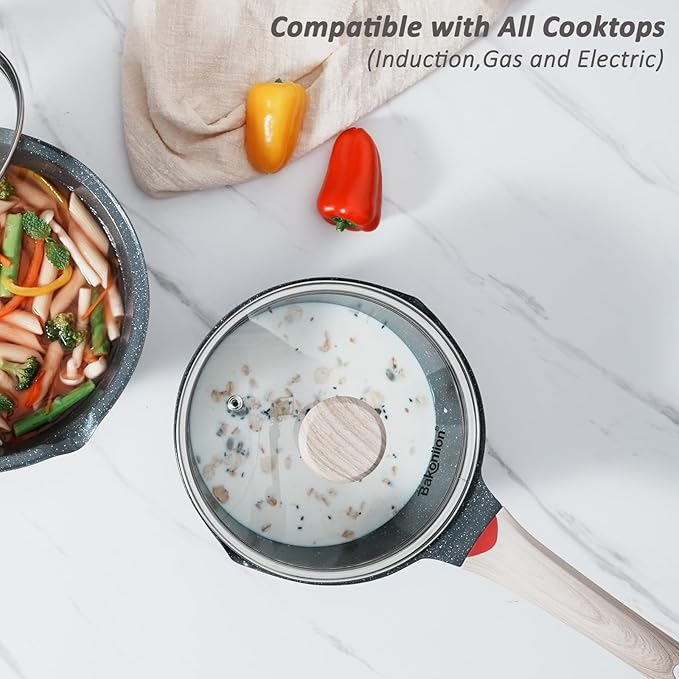 Ceramic Nonstick Saucepan Set 3QT and 4QT, Cast Aluminum Cooking Pots with Side Pour Spouts,Compatible with All Cooktops,Dishwasher Safe