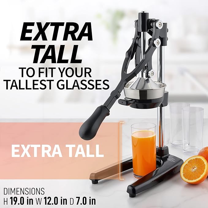 Zulay Kitchen Extra Tall Citrus Press Manual Juicer - Manual Orange Juice Squeezer, Fits Tumblers, Tall Glasses and Cups - Fruit Press & Juice Press, Juice Presser Machine & Citrus Juicer Manual