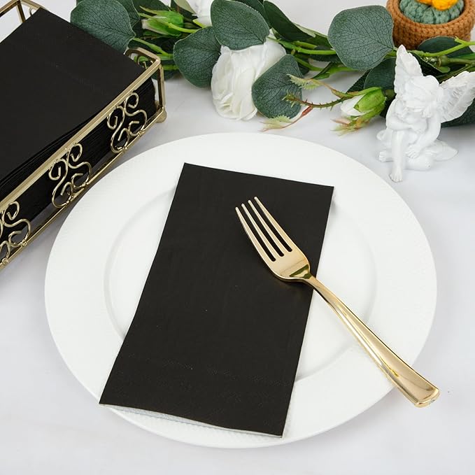 BUCLA 100-Count 3-Ply Black Napkins - Black Paper Napkins Disposable Premium Quality, Absorbent for Kitchen, Parties, Weddings, Halloween & New Year