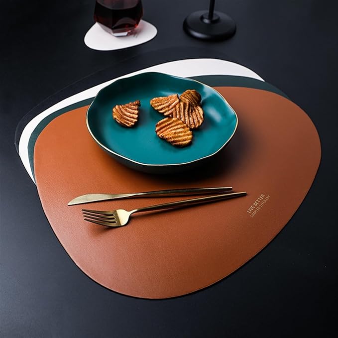 Decorative Coffee Coasters PU Leather Placemat European Style Table Mat Home Decoration(White Small)