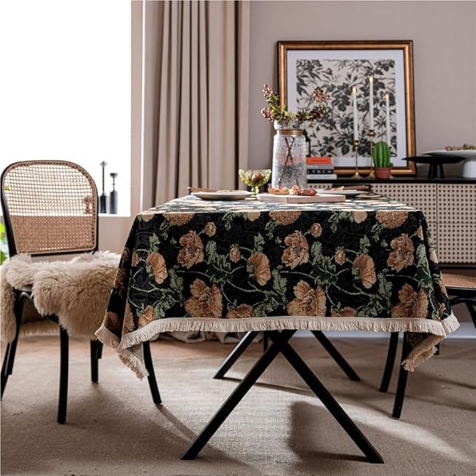 Rectangular Tablecloth Flower Jacquard Tablecloth Bohemian Thick Tablecloth Suitable for Restaurant Camping(Style13,100 * 140cm)