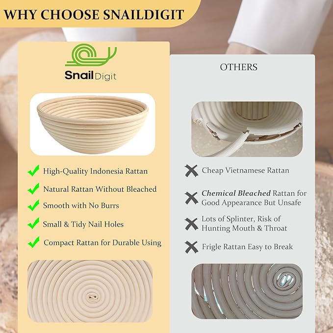 Banneton Bread Proofing Basket Set of 2: 9 Inch Round Sourdough Proofing Bowls for Artisan Bread Making for Professionals and Home Bakers