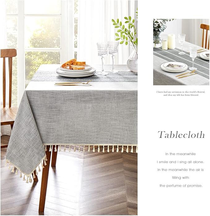 QIANQUHUI Embroidered Tablecloth for Dining Kitchen, Rustic Farmhouse Table Cover, Dust Proof Spillproof Soil Resistant Cotton Linen Rectangle Table Cloth (L-Gray,55x86 inch)