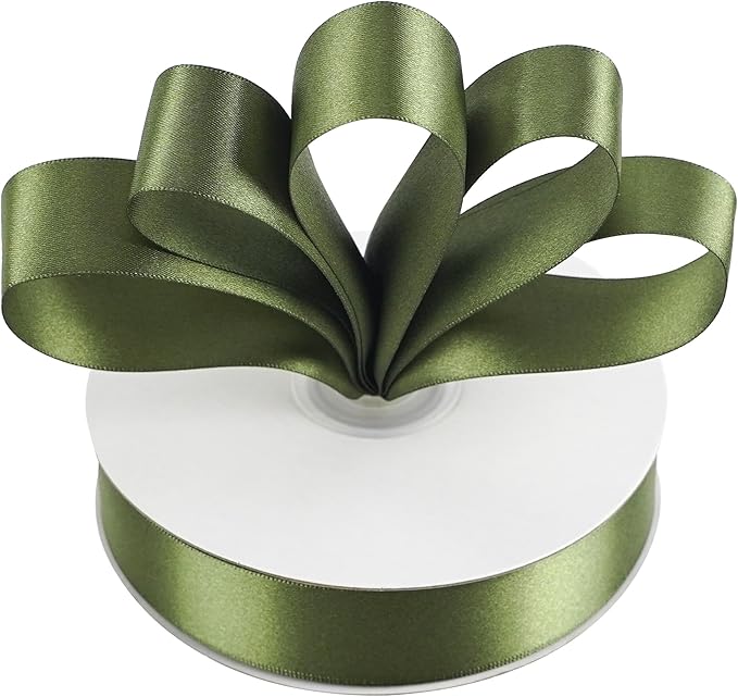 MEEDEE Moss Green Ribbon 1 Inch Moss Green Satin Ribbon Lux Double Faced Ribbons by 50 Yards Polyester Green Wrapping Ribbons for Crafts, Weddings, Flower Bouquet, Holiday Decorating