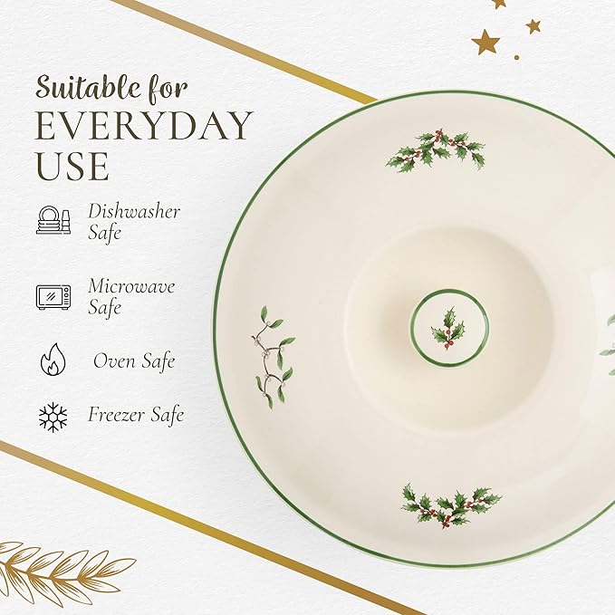 Spode Christmas Tree 1 Quart Round Casserole Dish with Lid - Stoneware Baking Dish for Holiday Desserts - Oven to Table Bakeware & Dishwasher Safe - Festive Holiday Serveware for Christmas Table
