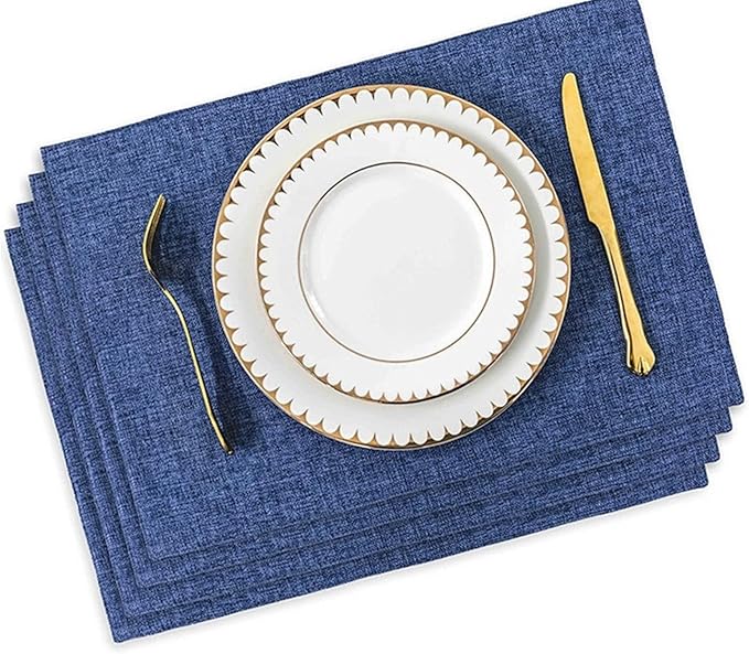 Placemat Set of 4/6 Washable Place Mats Placemats Heat Faux Linen Burlap Placemat for Dining Table Kitchen Table Mats(Blue 4 Pieces)