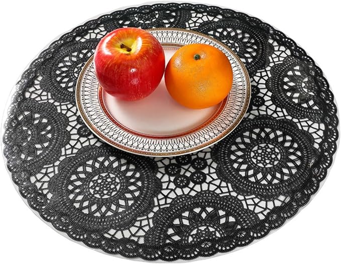 Round Placemats Restaurant PVC Decoration Meal Mat Anti- Dining Table Line Steak Plate Pad(Yellow)