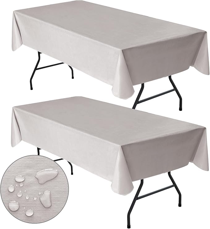 Nasitos 2 Pack Vinyl Silver Tablecloth Rectangle 60x102 Inch-Plastic Tablecloth for 6 Foot Rectangle Tables, Washable Spillproof Waterproof Tablecloth for Rustic Or Country Theme Weddings, Trade Shows