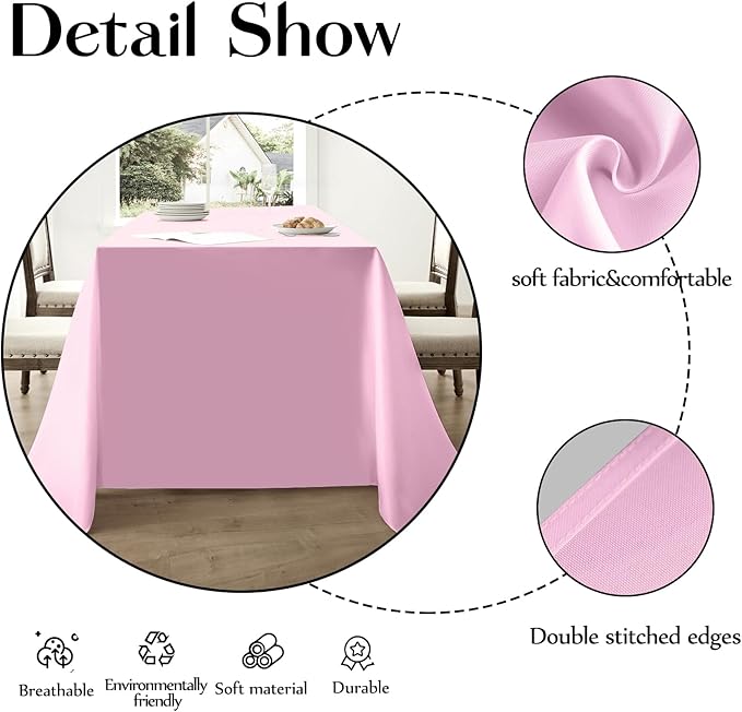 Rectangle Tablecloths 60x120 Inch 6 Pack Pink Tablecloth for 6ft Washable Decorative Linen Polyester Table Cloths for 8ft Dining Table Banquets Buffet Parties and Wedding