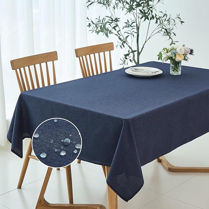 maxmill Square Linen Textured Tablecloth Waterproof Spillproof Wrinkle Free Slubby Textured Table Cloth for Dinner and Party Washable Wipeable Fabric Table Cover Decoration, 60 x 60 Inch, Navy Blue