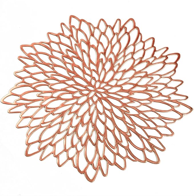 1 Pcs European Table Placemat Coaster Hollow Snowflake Shape PVC Coffee Table Mat Heat Home Decor(A Rose,38cm Placemat)