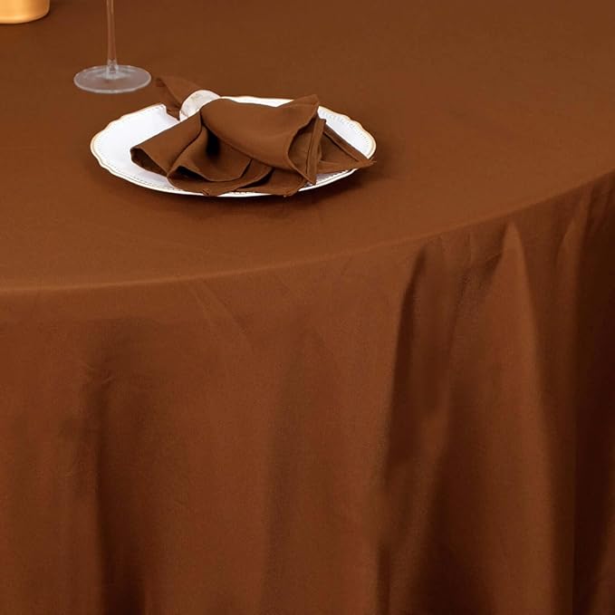 Efavormart Round Tablecloth, 108 Inch Stain & Wrinkle Resistant Washable Table Cloth, Decorative Polyester Fabric Table Cover for Banquet, Wedding, Dining- Brown