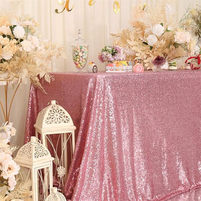 Eternal Beauty Fuchsia Pink Tablecloth, 60x102 Inch Sequin Rectangle Table Cover for Valentines Cake Dessert Exhibition Party Birthday Events
