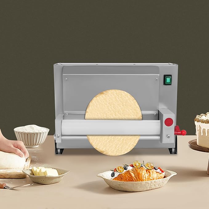 Commercial Dough Roller Sheeter for 3-12in Pizza, 450W 110V Automatic Pizza Press Shaping Machine for Noodle Pizza Bread Pasta Maker Equipment, 240-260 PCS/H