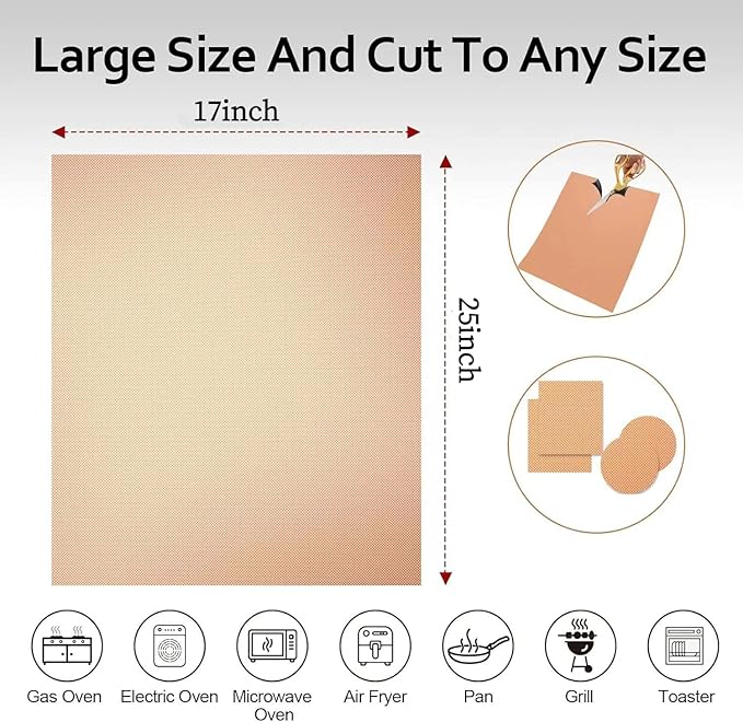 XL Thickened Copper Oven Liners for Bottom of Oven | 3 Pack 17x25 Inch Heavy Duty Non-Stick Mats,BPA & PFOA Free,Dishwasher Safe,Oven Floor Protectors for Electric/Gas/Toaster Ovens