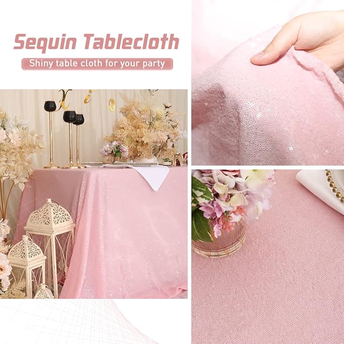 Eternal Beauty Pink Tablecloth, 60x102 Inch Sequin Rectangle Table Cover for Valentines Cake Dessert Exhibition Party Birthday Events