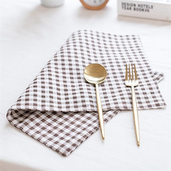 Modern Checked Fabric Table Mats Simple Design Tableware Kitchen Tool Table Decor Cotton Placemat Set of 4(2pcs 30x45cm)