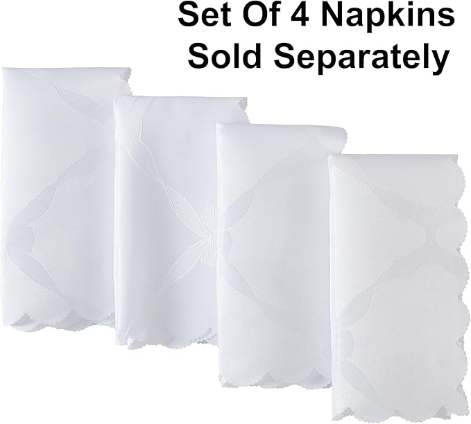 Newbridge Ribbons and Bows Damask Spring & Easter Holiday Fabric Tablecloth, White, 70 Inch Round, Wrinkle & Stain Resistant Table Cover