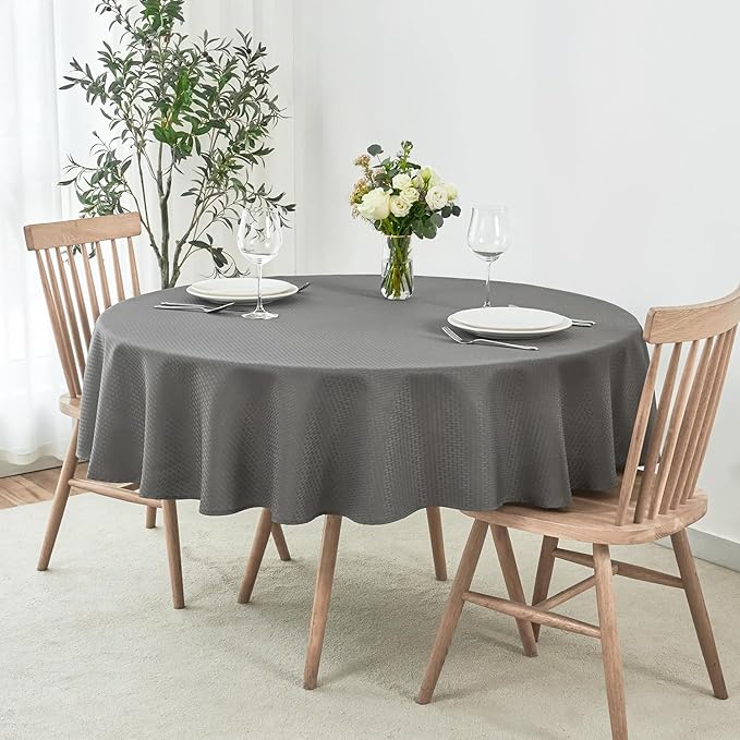 maxmill Round Weaved Texture Design Tablecloth Spill-Proof Soft Washable Table Cloth for Circular Table Cover, for Dining Room Buffet Banquet Parties Holiday Dinner, 90 Inch Charcoal Gray