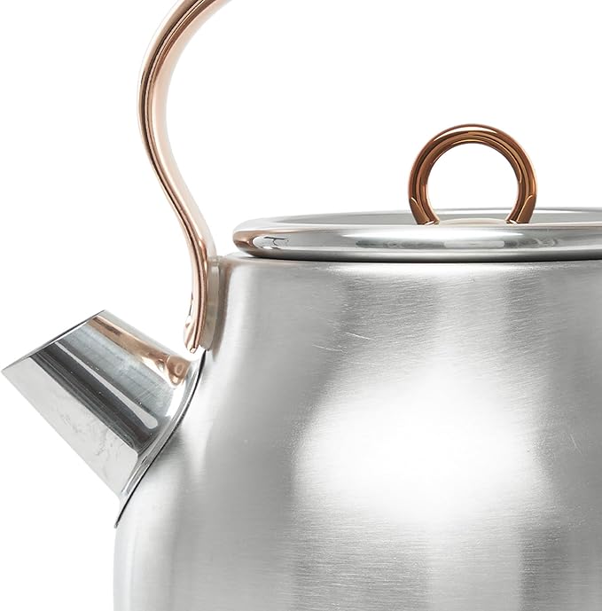 Haden Heritage 1.7 Liter Stainless Steel Electric Kettle, Hot Water Kettle with 360-Degree Base and Auto Shutoff, Steel & Copper