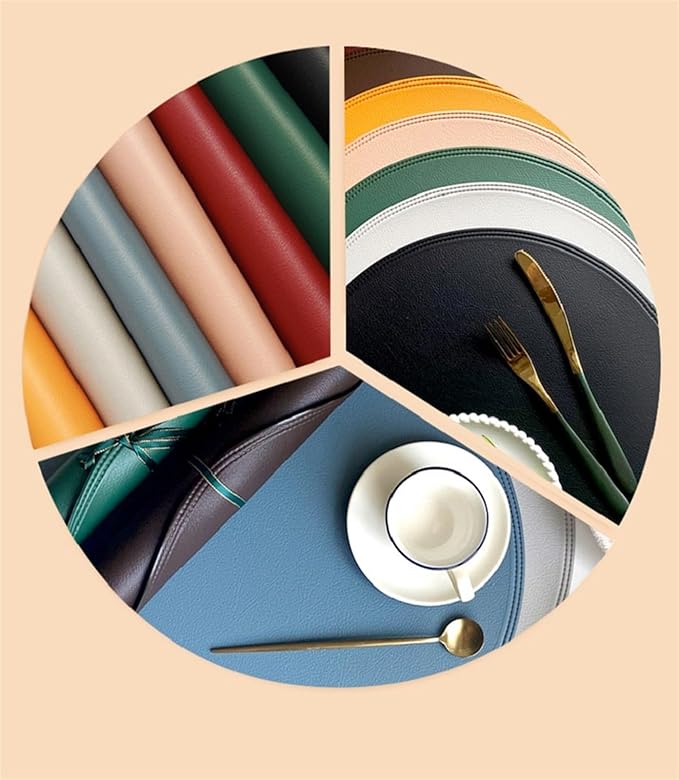 Set of 4/6/10 Black Round PU Leather Placemats Non-Slip Place Mats Coaster Coffee Mats Kitchen Accessories Set De Table(Y Circle Coffee,R 38CM 4pcs)