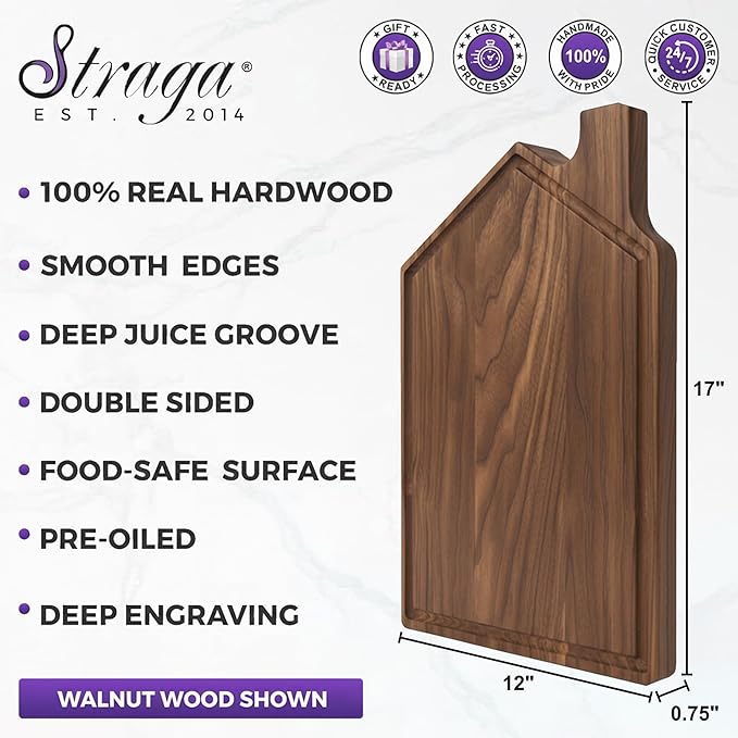 Personalized Cutting Board, Custom Housewarming Gift for New Homeowners, Engraved Home Sweet Home Charcuterie Board, Unique Couple Gift, Handmade Wood Kitchen Décor by Straga (At Home 941)
