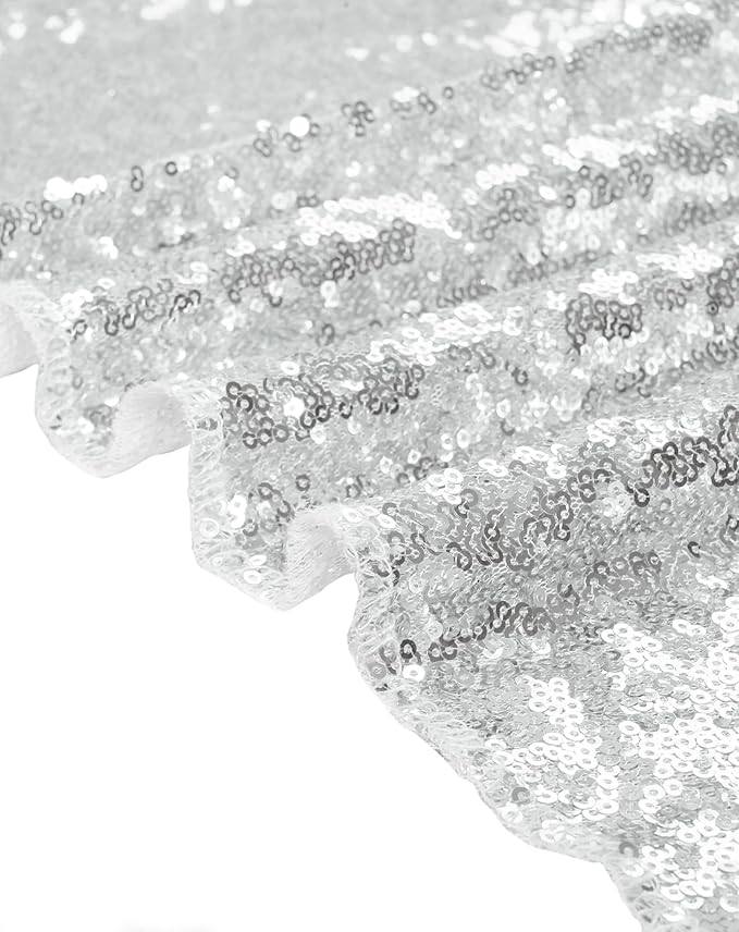 Eternal Beauty Silver Tablecloth, 50x80 Inch Sequin Rectangle Glitter Table Cover for Cake Dessert Exhibition Party Birthday Events