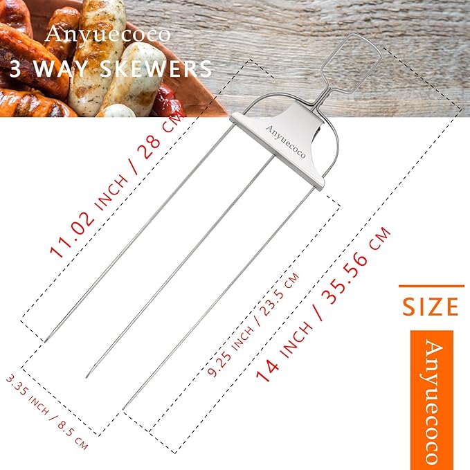 Skewers for kabobs,2 PCS 14-Inch 3 Way Kabob Skewers for Grilling,Stainless Steel Skewer,With Push Bar Reusable Metal Skewer,Kabob Sticks,Perfect For Meat,Chicken,Sausages,Veggies,shrimp