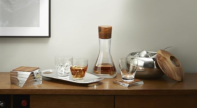 Nambé Handled Serving Tray – Rectangular Plank Design with Curved Sides to Prevent Drips – Modern Alloy Serveware for Dining, Entertaining & Decorative Display – Crafted from Signature Metal (Silver)