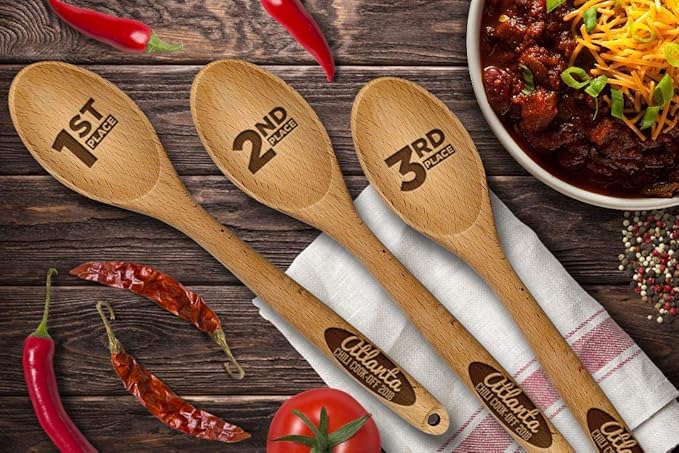 Personalized Engraved Wooden Spoon Set (Set of 3) – Custom Text for Chili Cook-Offs, Recipe Contests & Kitchen Awards