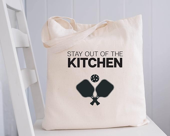 Pickleball Stay out of the Kitchen Market Canvas Lightweight Tote Bag for Him or Her - Pickle Ball Grocery Bag - Retirement - Christmas - Mothers Fathers Day - Birthday (Stay Out of the Kitchen Tote)