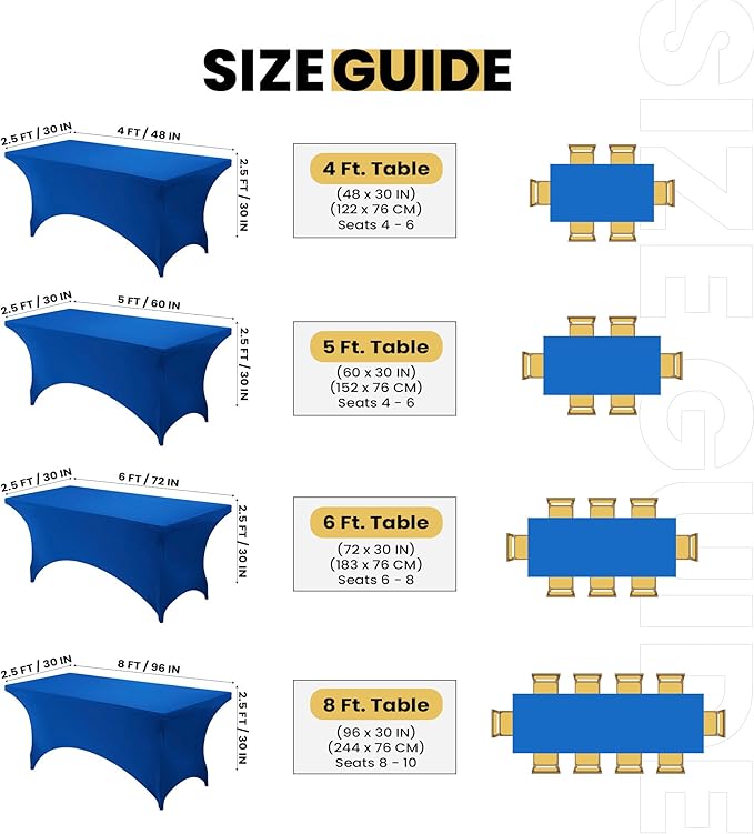 Utopia Kitchen Spandex Tablecloth 1 Pack [6FT, Blue] Tight, Fitted, Washable and Wrinkle Resistant Stretch Rectangular Patio Table Cover for Event, Wedding, Banquet & Parties [72Lx30Wx30H Inch]