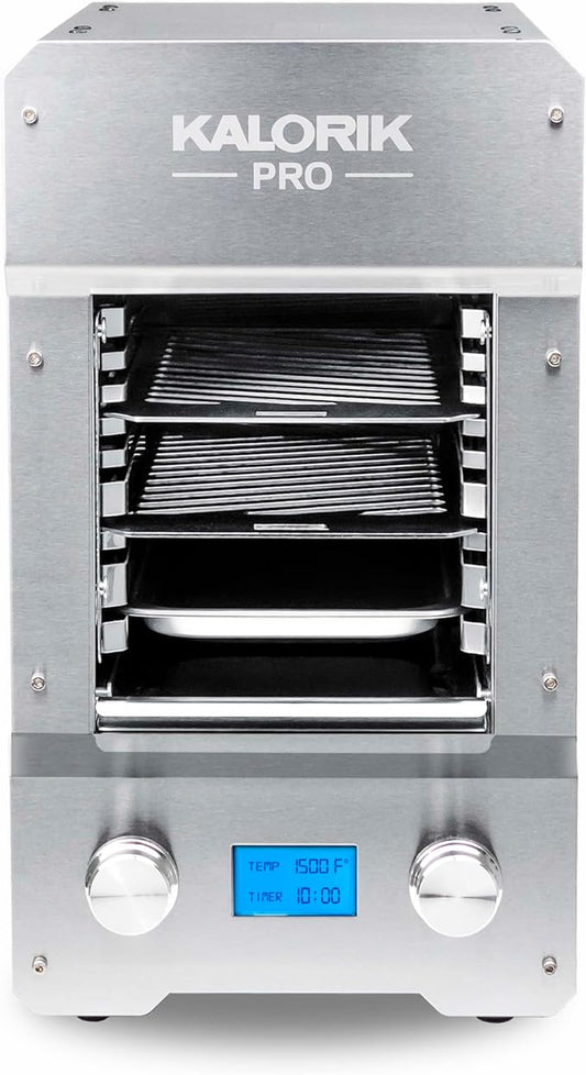 Kalorik Steakhouse Grill Pro Electric Broiler, 1500°F Stainless Steel Steak Cooker with 2 Grill Plates, Electric Grill for BBQ Burgers & Fish, 1600-Watts, Stainless Steel