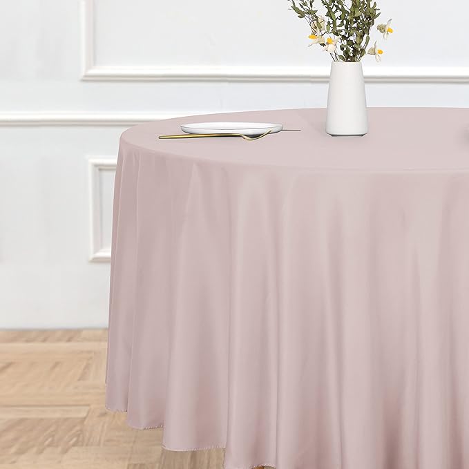 sancua Round Tablecloth - 120 Inch - Water Resistant Spill Proof Washable Polyester Table Cloth Decorative Fabric Table Cover for Dining Tables, Buffet Parties and Camping, Blush