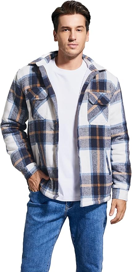 Men's Cotton Sherpa Lined Button Down Flannel Shirt Jacket Plaid Soft Outdoor Flannel Jacket Shirt