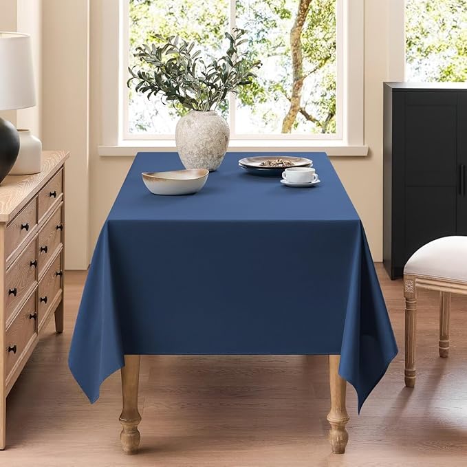 Faux Linen Tablecloths for Rectangle Tables, Burlap Textured Table Cloths Washable Farmhouse Table Cover Water Resistant for Dining, Wedding, Outdoor(Navy Blue, 60"×84")