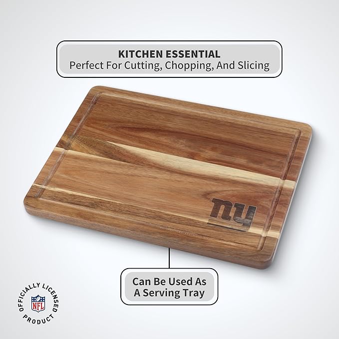The Memory Company Officially Licensed NFL Acacia Cutting Board – 11.7" x 15.7" Durable Wood Chopping & Serving Board with Team Logo