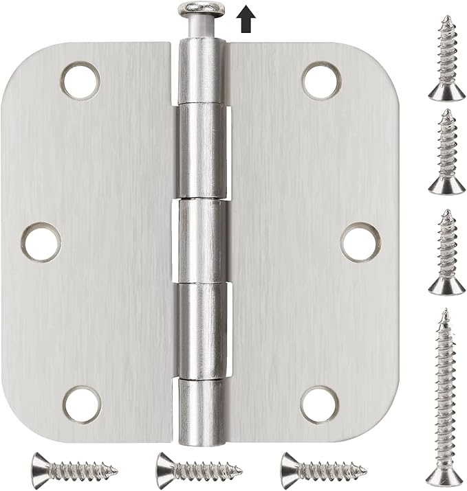 18 Pack Nickel Door Hinges Brushed Nickel 3 1/2 Interior Door Hinges Satin Nickel 3.5 Inch with 5/8” Radius Corners 3 ½"x 3 ½" Silver Hardware Controls