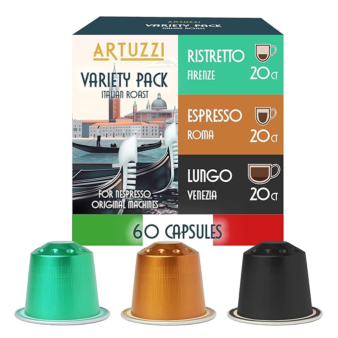 Artuzzi 60ct - Coffee Pods I Compatible with Nespresso Original Machines | Espresso Ristretto Lungo Coffee Capsules | Espresso Variety Pack I Aluminum & Recyclable