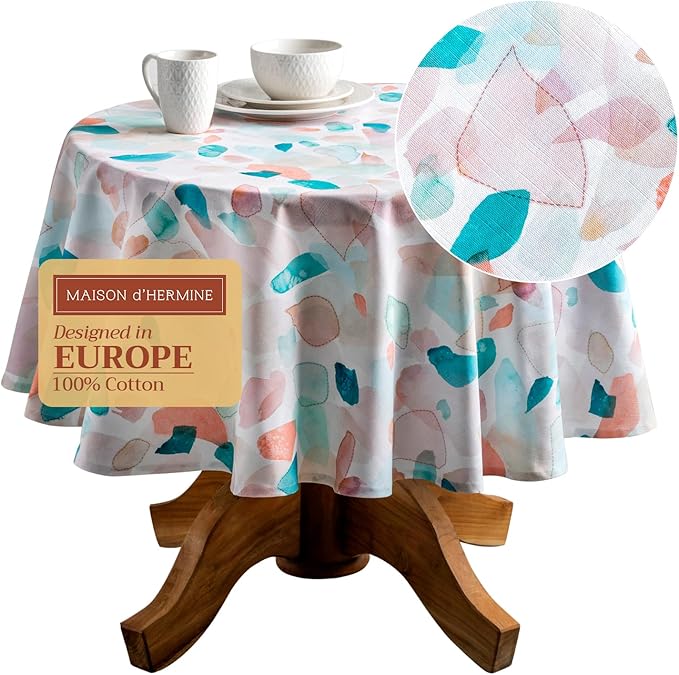 Maison d' Hermine Table Cloth Round Table 100% Cotton 69 Round Inches Tablecloth Reusable Decorative for Dining Room Farmhouse Home Valentines Day Decorations Spring Summer - Summer Picnic